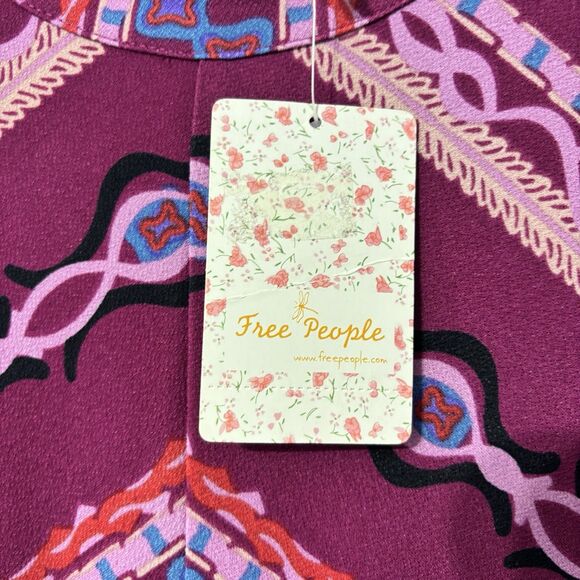 NWT Free People Purple Stella Mini Dress Small Mock Neck Tribal Print Bohemian - Picture 8 of 12